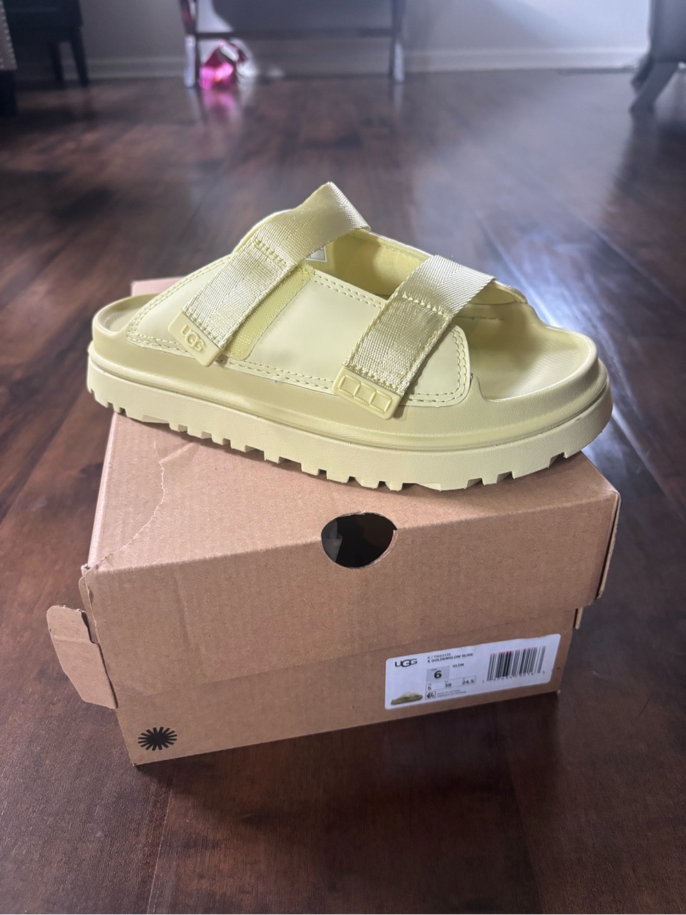 UGG Kids Yellow Two-Strap Slide Sandals